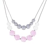Louie and Leo Layered Double Strand Silicone Teething Necklace for Mom (Quartz Pink)