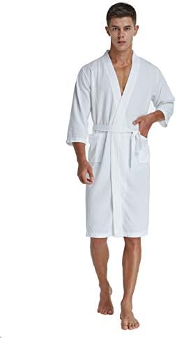 ROSESIMON Soft Waffle Robes for Men, Kimono Hotel Spa Robe - 3/4 Sleeve Knee-Length Bathrobe