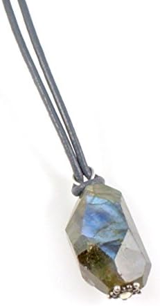 Men's Necklace: Labradorite Pendant with Unique Nugget-Cut Labradorite, Leather and Handmade Silver. Unique Men's Necklace. Limited Edition