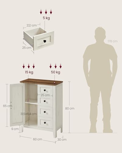 VASAGLE Armário de Armazenamento Organizador Independente | Gabinete de Banheiro Estilo Fazenda com 1 Porta, Porta de Celeiro, Prateleira Ajustável, LIRY Coleção, BRBBK753W01