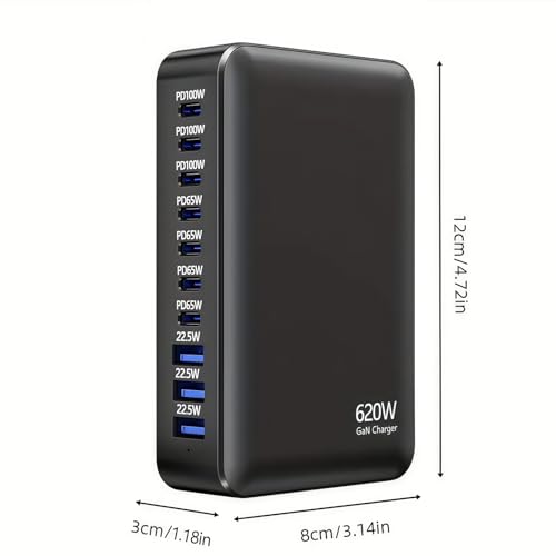 USB C Charger Multiple Charging Station 620W with 3*PD PPS 100W and 65W Multi Type-C Fast Charging Fast Charger Adapter for MacBook, iPad, iPhone 16/15/14/13/12 Pro MAX, Samsung,Pixel 9