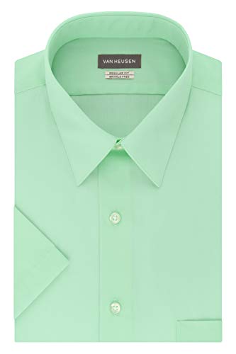 Van Heusen Men's Dress Shirts Short Sleeve Poplin Solid, Mint Julip/Green, 17