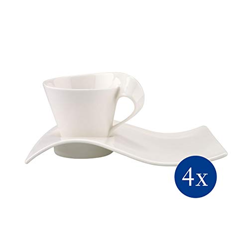 Villeroy & Boch NewWave Premium Cappuccino Set 8-tlg für 4, Hochwertiges WeiÃes Kaffeeservice, Spülmaschinen- & Mikrowellenfest, Wellenform Design
