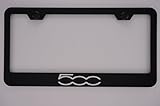 Fiat 500 Black License Plate Frame with Caps