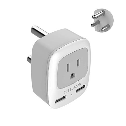 TESSAN South Africa Power Adapter, International Grounded Travel Plug Adaptor with 2 USB &1