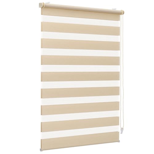 Sekey Double Roller Blind Klemmfix No Drilling for Windows Double Roller Blind 50 cm Wide Duo Roller Blind Sun Protection 50 x 150 cm Yellow Linen