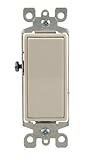 Leviton 5611-2T 15 Amp, 120/277 Volt, Decora Rocker Lighted Handle, Illuminated Off Single-Pole AC Quiet Switch, Residential Grade, Grounding, Light Almond