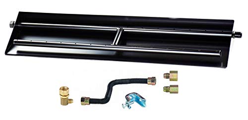 Dreffco 31 inch Powder Coated Steel Fireplace Direct Flame H Burner Pan, Fireplace Gas Burner with 2 Rows of Big Flames! - Thumbnail 2