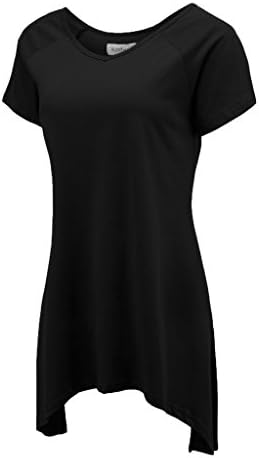 KateSui Women's Basic V Neck Swing Jersey Tunic Tops Loose Fit Comfy Flattering T Shirt Black XL