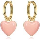 Red Heart Love Earrings Small Huggie Hoop Earrings for Women Minimalist 14K Gold Plated Heart Earrings