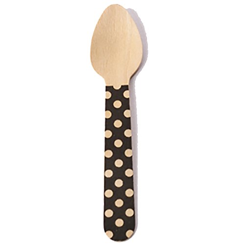 Simply Baked Small Wood Spoon (Pack of 12), Black Dot, Disposable Yet Sturdy, Great for Serving Solid Foods at Parties or Picnics, 3.5