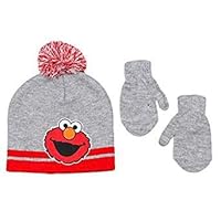 Elegant Headwear Toddler Boy Beanie Hat With Mittens Winter Accessory Set, Elmo Grey