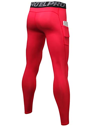 Lavento Men's Compression Pants Baselayer Cool Dry Pocket Running Ankle Leggings Active Tights (3 Pack-3911 Black/Navy Blue/Red,2X-Large) - Thumbnail 5