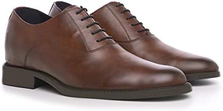 Costoso Italiano Height Increasing Brown Leather Formal Elevator Lace Up Oxford Lift Shoes for Men with 3 Inch Hidden Heel