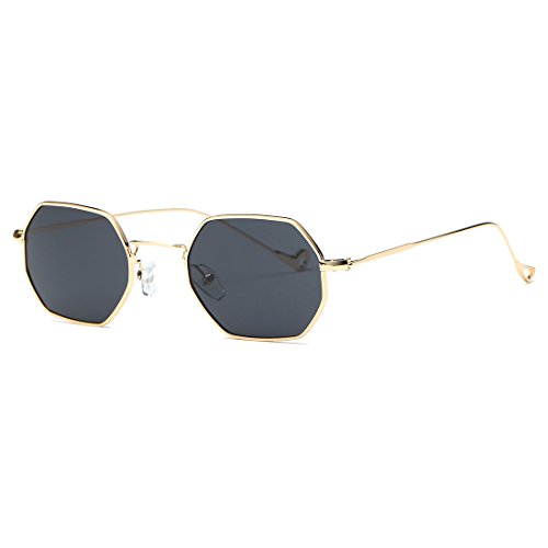 AEVOGUE Unisex Sunglasses Small Metal Frame Asymmetry Temple AE0520 (Gold&Black, 56)