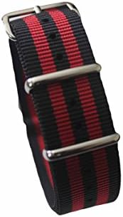Watch Aficionado 24 - Watch Bands Straps - Choice Of Color 20mm Premium Heavy Duty Durable Ballistic NATO Nylon James Bonds Style Straps (Black double red, 20mm)