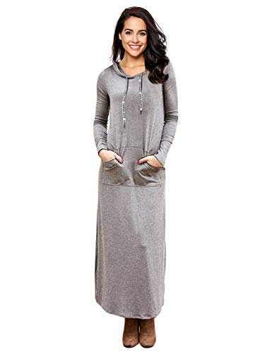 GloryStar Women Long Sleeve Pullover Stripe Pocket Slim Sweatshirt Casual Hoodie Dress Hooded Sweater Dresses (XL, Light Grey-Long)