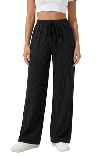 UDILEO Women's Lightweight Summer Trousers Loose Elegant Comfortable Solid Color Drawstring Pockets