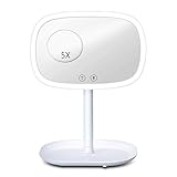 Ovonni LED Vanity Makeup Mirror with 10X Magnification Spot, Lighted Table Lamp with Touch Screen and Adjustable 360°Rotation for Countertop Bathroom Cosmetic, White