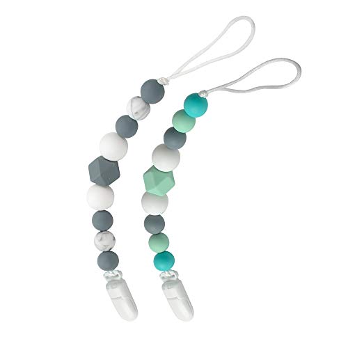 Lofca Silicone Pacifier Clip Toy BPA Free Silicone Use with Any Pacifier or Teether Baby Teething Short Chain Pacifier 2 Pack (Miny/Grey) - Thumbnail 2