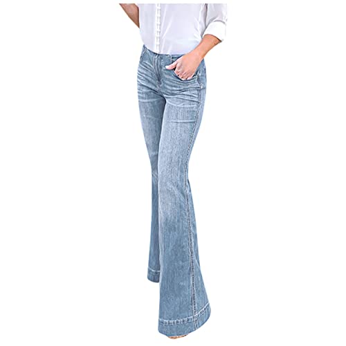 Straight Leg Jeans Women,Boot Cut Jeans for Women UK Flared Wide Leg High Waisted Ladies Retro Denim Pants