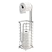mDesign Free Standing Toilet Paper Holder Stand and Dispenser, with Storage for 3 Spare Rolls of Toilet Tissue While Dispensing 1 Roll - for Bathrooms/Powder Rooms - Holds Mega Rolls - Satin