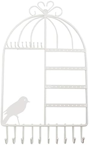 HKAUS Birdcage Shape Rack Wall Mount Jewelry Organizer Jewelry Display Stand Earring Holder Jewelry Hanger (White)