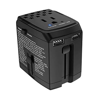 2000Watt Electric Converter Adapter Combo Step Down Voltage 220V to 110V for Hair Dryer Steam Iron Cell Phone Laptop MacBook Dual USB Power Plug Adapters US to Europe, UK, AU, Asia Over 150 Countries