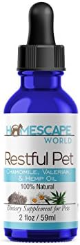 Homescape Pets Restful Pet - Calming Drops - Anxiety, Fireworks, Storms, Stress Relief - Organic Hemp Oil, Chamomile & Valerian for Dogs and Cats - Vet Recommended
