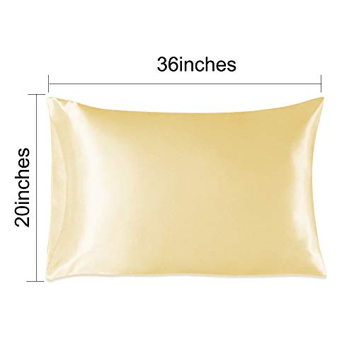 Muama 2 Pack Silk Silky Satin Pillowcases for Hair and Skin, Cool,and Breathable Envelope Closure Pillow Cases Cover【King（20x36 Gold】