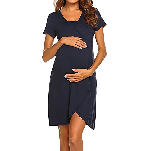 Uppada Women's Maternity Nursing Dresses Breastfeeding Gowns Comfy Dress  Casual Short Sleeve Solid Casual Midi Dress Navy in Kenya | Whizz