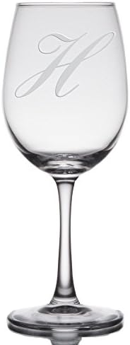 Initial Etched Wine Glass - Artisan Sand Engraved Monogram Design on 14 oz. Stemware (Letter: H)