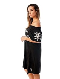 Vestido corto con hombros descubiertos Riviera Sun con bordado Traje de baño Cover Up