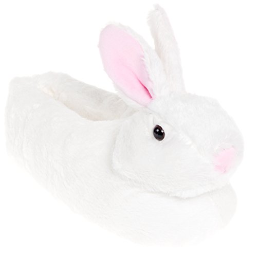 Classic Bunny Slippers - Plush Animal Slippers by Silver Lilly (White, M)