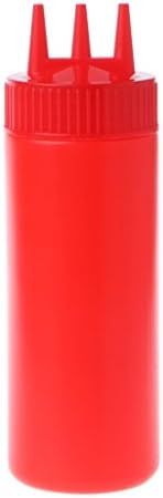 OTGO 3 Hole lid Plastic Squeeze Bottle Condiment Dispenser Sauce Vinegar Oil Ketchup,12 Oz,16 Oz, 24 Oz Optional (16oz, Red)