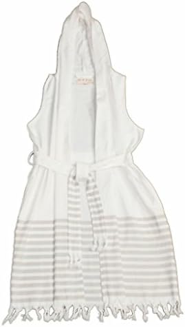 Robe, BeachWear CoverUp, Hooded Sleeveless Beach Robe, Off-White /Stone, Size M/L