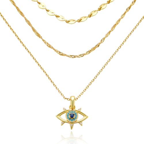 Cicy Bell Evil Eye Necklace for Women 18k Gold Plated Pendant Necklace Cubic Zirconia Turquoise Dainty Trend Jewelry Gift, 16.1