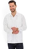 Squish Cuban Style Long Sleeve Guayabera Shirt, White, XL