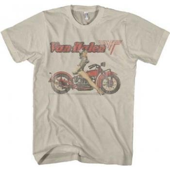 FEA Van Halen Biker Pinup Beige Mens T-shirt Small
