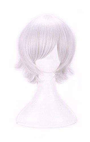 AneShe Men's Short Straight Layered Hair Anime Cosplay Costume Wig (Silver)