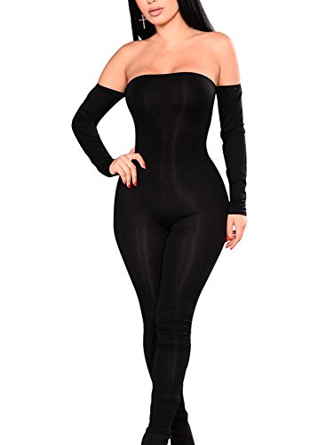 GOBLESWomen Long Sleeve Sexy Off Shoulder Lace Up One Piece Jumpsuit Rompers