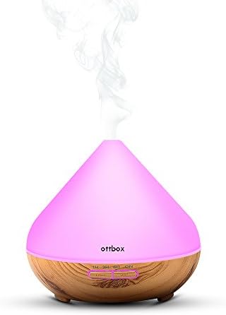 300ml Essential Oil Diffuser, OTTBOX AromaTherapy Diffuser Aroma Oil Humidifier with 7 Color LED Light 4 Timer Settings Waterless Auto Shut-off Wood Grain for Home Bedroom Office