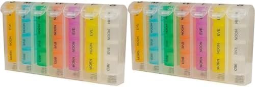 7 Day Pop Up Pill Dispenser Tablet Box Organiser, Flip Up Lids. 4 Compartments per Day, Morn, Noon, Eve and Bed. for Those who take Many Tablets a Day. Medication Management. Weakened Grip Friendly