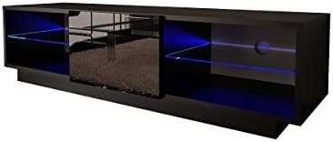 Amsterdam 55" TV Stand - Floating or Floor Standing TV console with Multicolor LED lights (Black &amp; High Gloss Black)