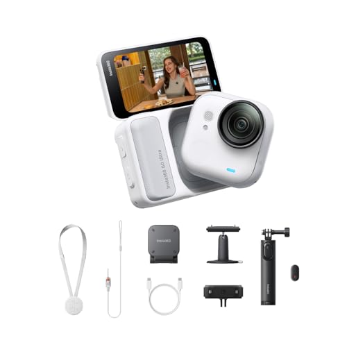 Insta360 GO Ultra Unterwegs-Bundle - Kleine 4K Vlogging-Kamera, Freihändig, POV-Kamera, 1/1,28"-Sensor, 53 g leichte Unterwasserkamera, 156° FOV, 200