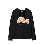 Fashion Cute Palm Angel Letter Cartoon Bear Printed Pullover Hoodie for Men/Women Black