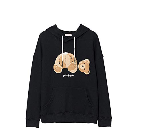 Fashion Cute Palm Angel Letter Cartoon Bear Printed Pullover Hoodie for Men/Women Black