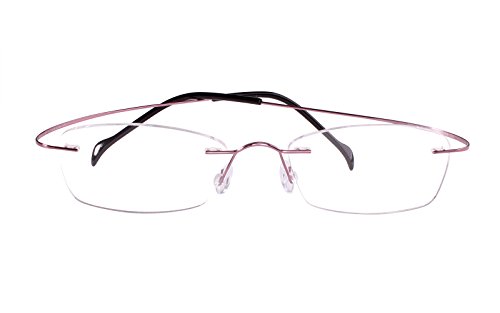 Agstum Pure Titanium Rimless Frame Prescription Hingeless Eyeglasses Rx (Pink, 52)