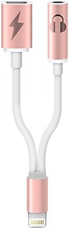 2 in 1 Lightning Adapter for iPhone7 7Plus Charger and Headphone Jack Lightning to 3.5mm Audio Earphone Jack Adapter(Rose Gold)