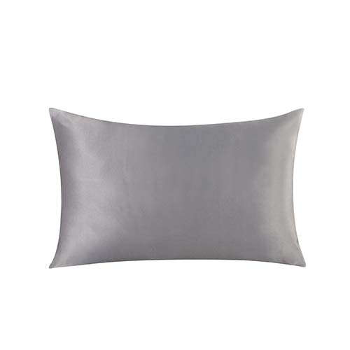 Ethlomoer Silk Pillowcase for Hair and Skin with Cotton Underside, Hypoallergenic 19 Momme for Curly Hair with Hidden Zipper, 1 pc, Silver 50 x 75 cm